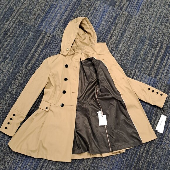 NEW CALVIN KLEIN Double-Breasted Skirted Raincoat with Removable Hood (medium) - Picture 4 of 10